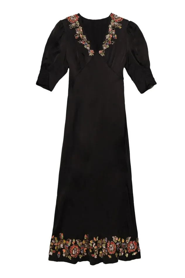 Women RIXO All Clothing Zadie Midi Dress Waterblossom Embellishment Black