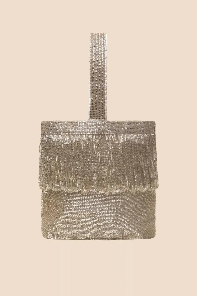 Women RIXO All Occasion Zenni Beaded Bucket Bag Silver