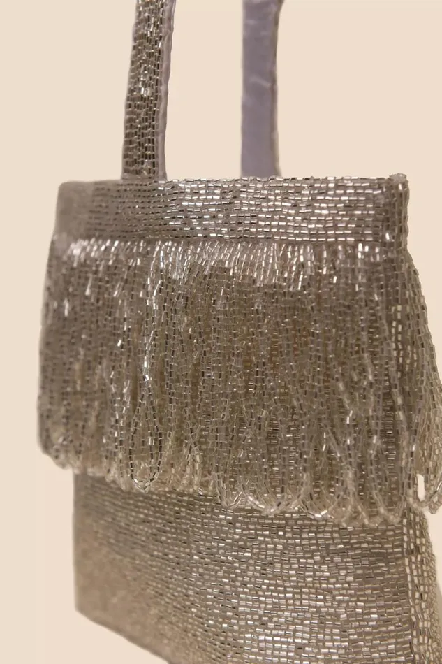 Women RIXO All Occasion Zenni Beaded Bucket Bag Silver