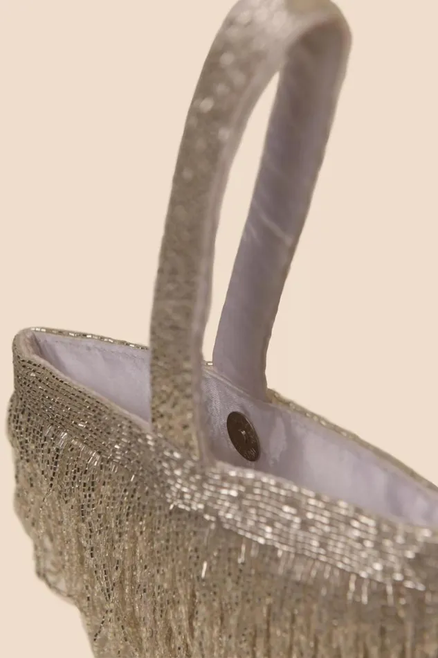 Women RIXO All Occasion Zenni Beaded Bucket Bag Silver