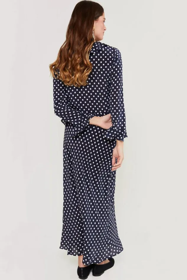 Women RIXO Extended Sizing Amaya PolkaDot Silk Top Runway Spot Navy