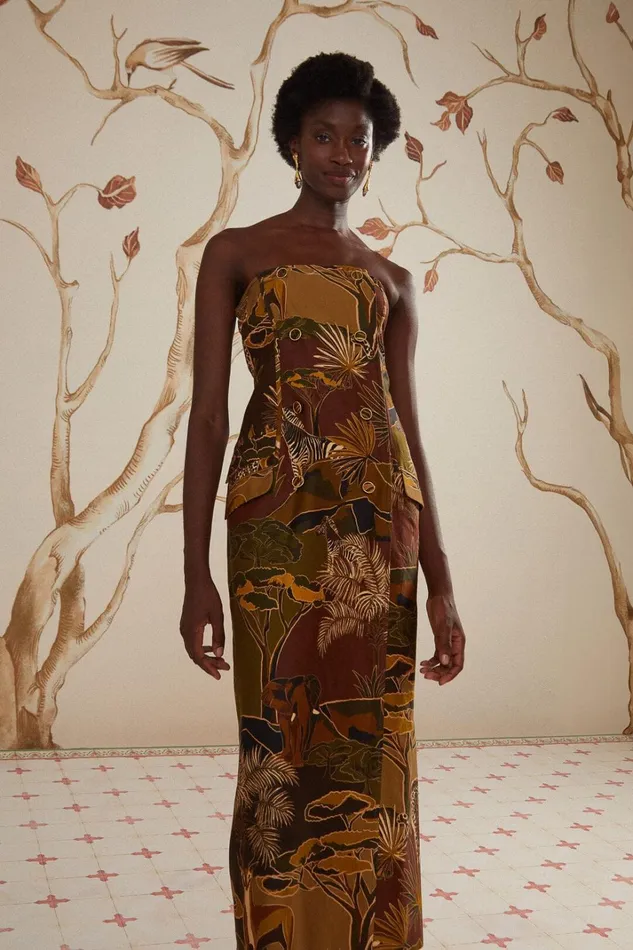 Women Savana Dream Caramel Strapless Buttonned Midi Dress Savana Dream Caramel FARM Rio Midi Dresses