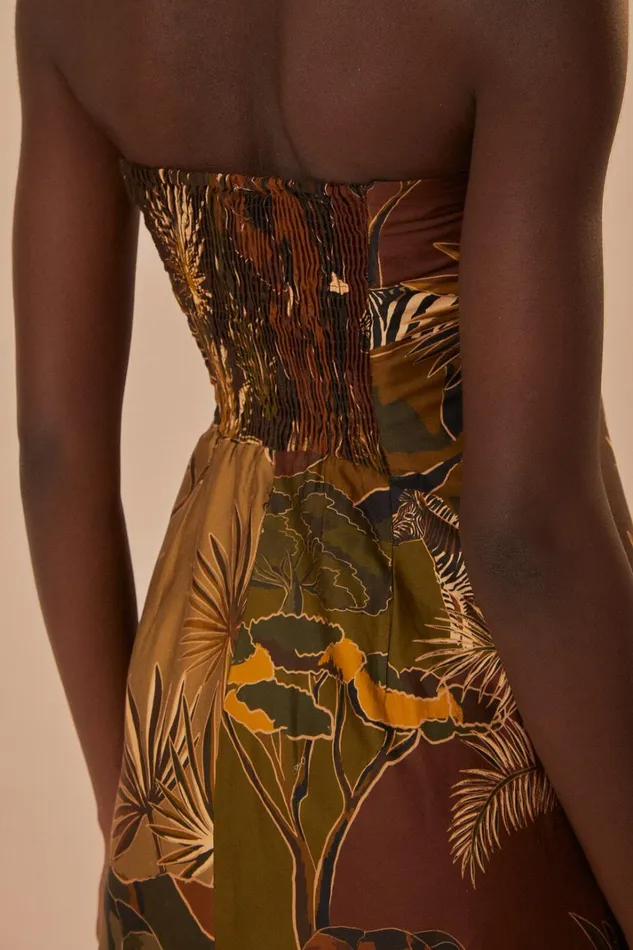 Women Savana Dream Caramel Strapless Buttonned Midi Dress Savana Dream Caramel FARM Rio Midi Dresses