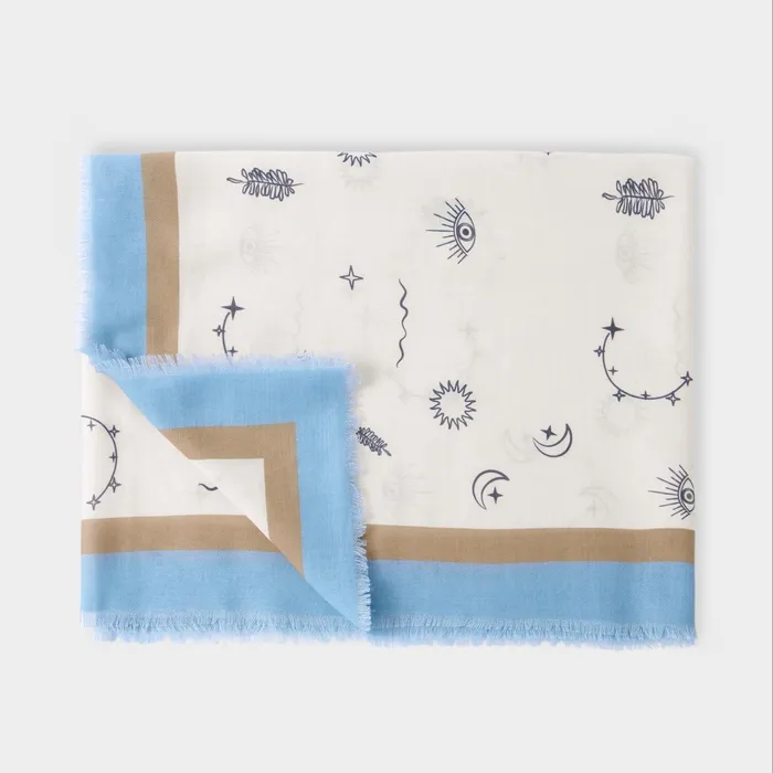 Women Scarves and Womenswear Katie Loxton Boho Celestial Printed Scarf 8211 Off White Blue And Taupe