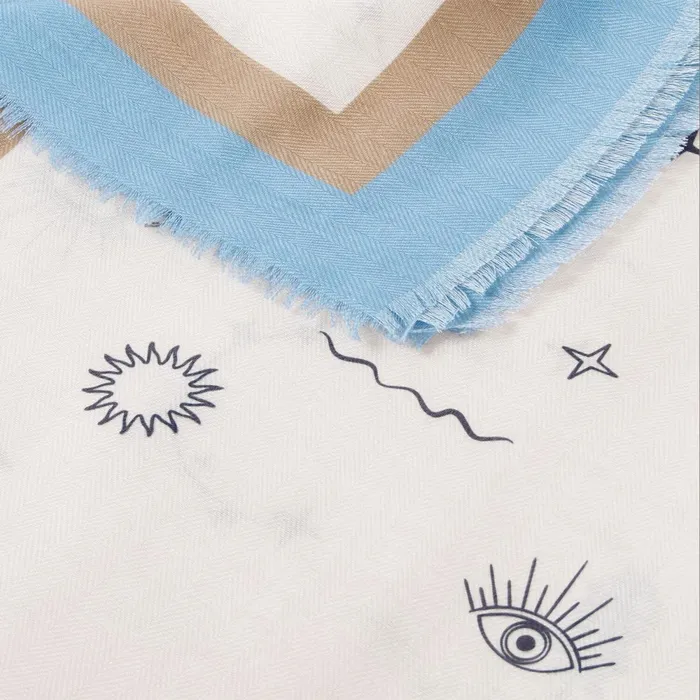 Women Scarves and Womenswear Katie Loxton Boho Celestial Printed Scarf 8211 Off White Blue And Taupe