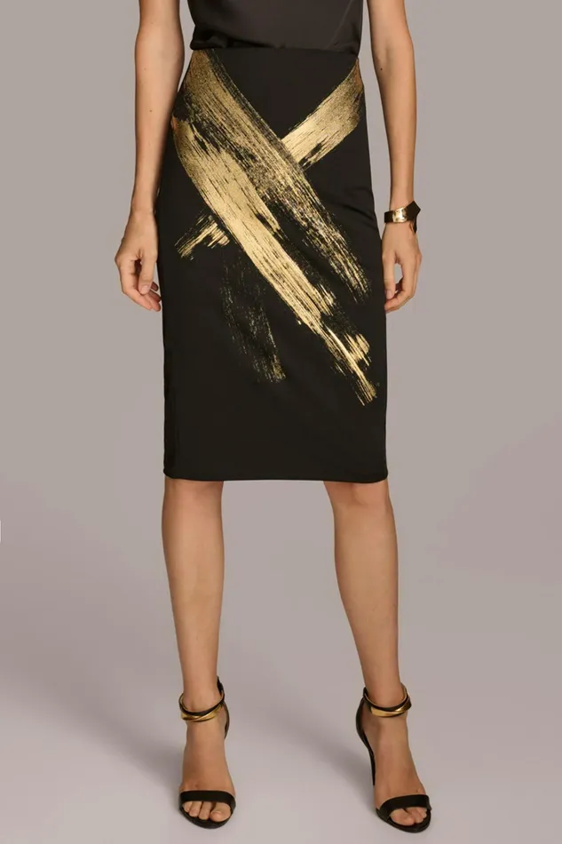 Women Skirts Donna Karan SKIRT WITH GOLD PAINT PRINT Black