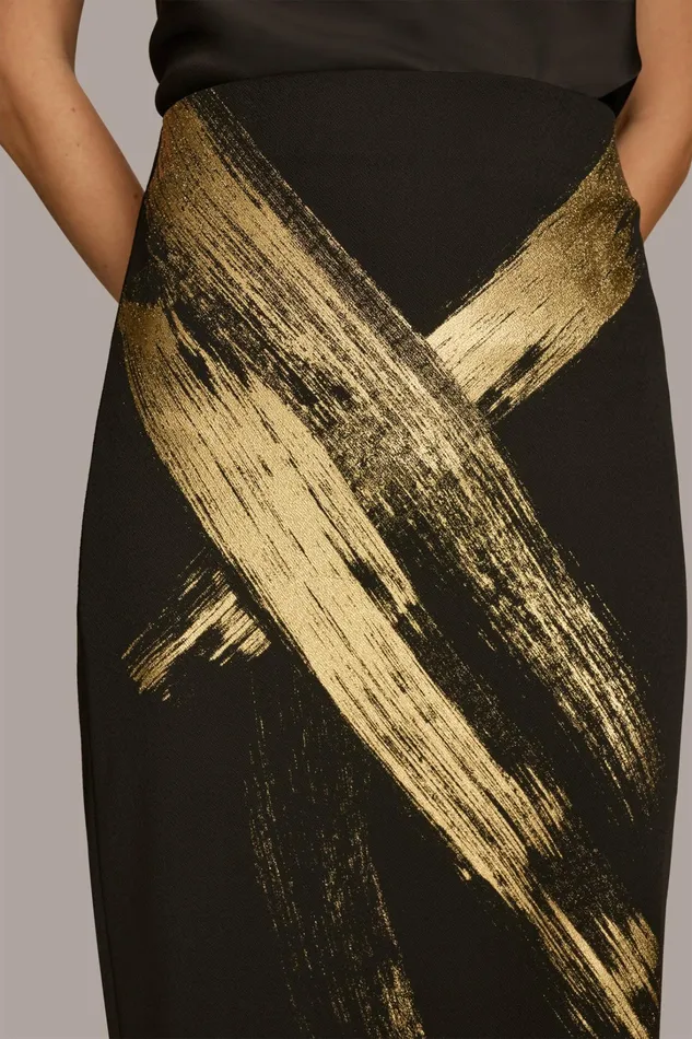 Women Skirts Donna Karan SKIRT WITH GOLD PAINT PRINT Black