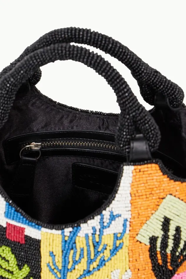 Women STAUD Bucket BEADED COTE BAG CORAL PATCHWORK