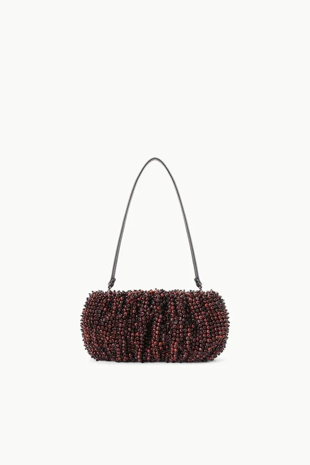 Women STAUD Clutches BEADED BEAN BAG MAHOGANY BLACK