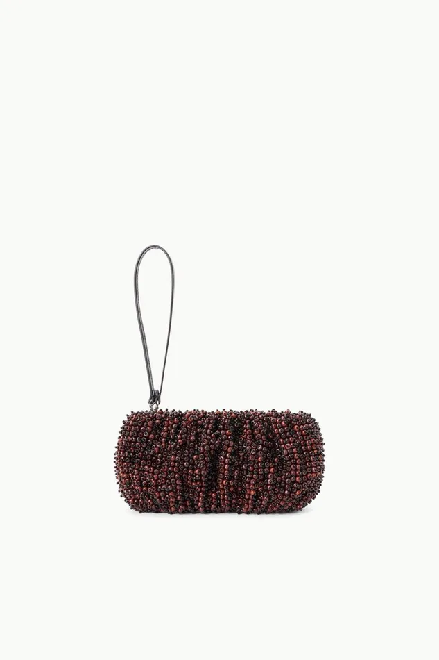 Women STAUD Clutches BEADED BEAN BAG MAHOGANY BLACK