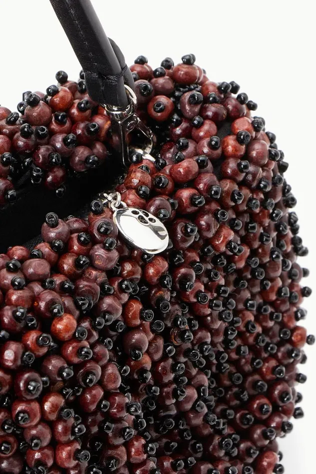 Women STAUD Clutches BEADED BEAN BAG MAHOGANY BLACK