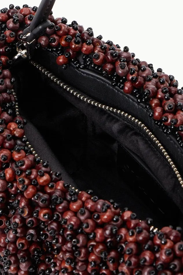 Women STAUD Clutches BEADED BEAN BAG MAHOGANY BLACK