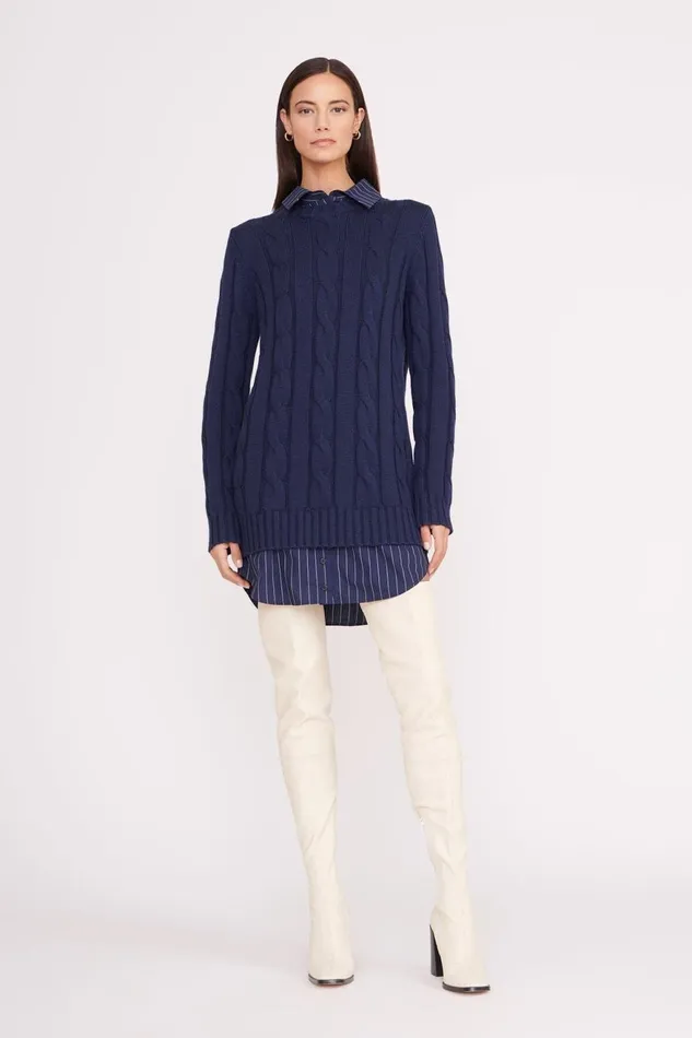 Women STAUD Knits ALDRIN DRESS NAVY PINSTRIPE