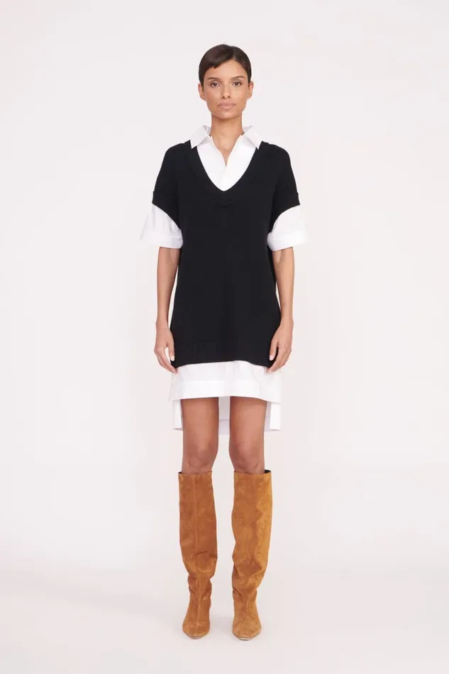Women STAUD Knits BRIDGET DRESS BLACK WHITE