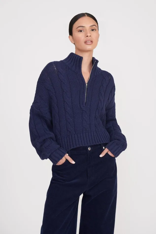 Women STAUD Knits CROPPED HAMPTON SWEATER NAVY