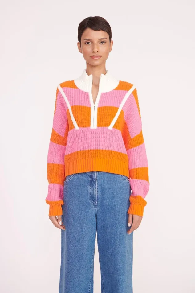 Women STAUD Knits CROPPED HAMPTON SWEATER PAPAYA PLUMERIA RUGBY STRIPE