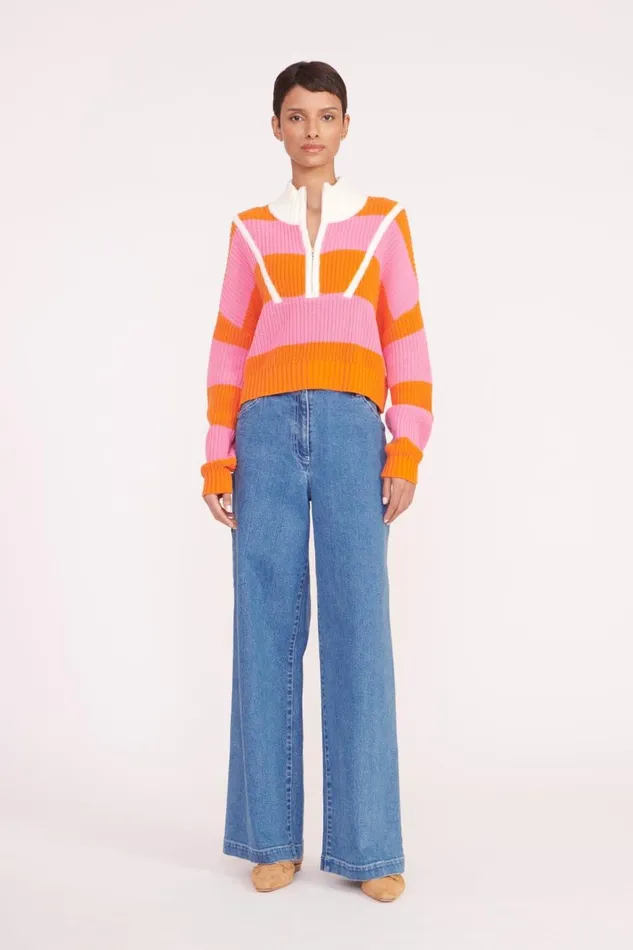 Women STAUD Knits CROPPED HAMPTON SWEATER PAPAYA PLUMERIA RUGBY STRIPE Women STAUD Knits CROPPED HAMPTON SWEATER PAPAYA PLUMERIA RUGBY STRIPE