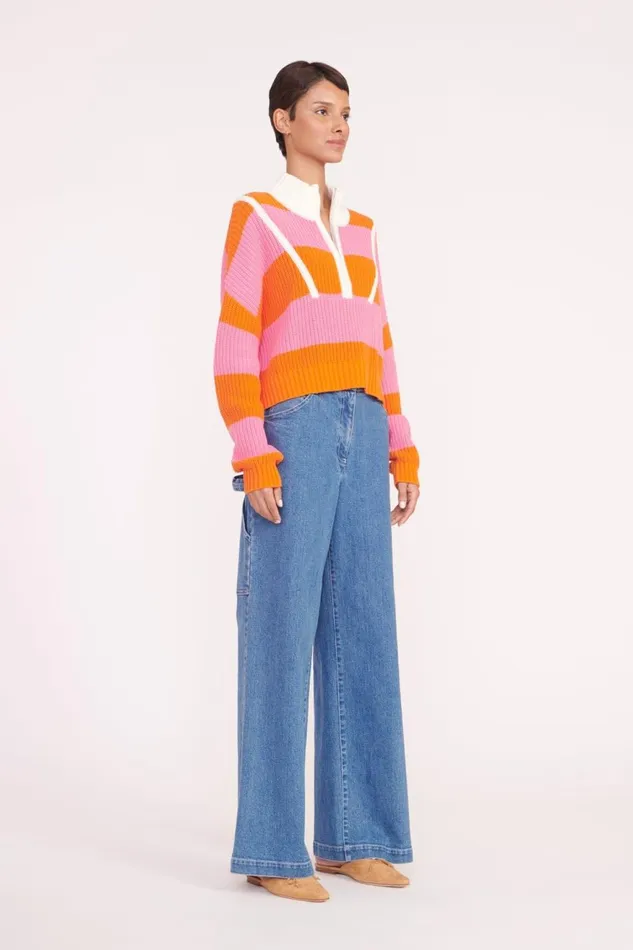 Women STAUD Knits CROPPED HAMPTON SWEATER PAPAYA PLUMERIA RUGBY STRIPE Women STAUD Knits CROPPED HAMPTON SWEATER PAPAYA PLUMERIA RUGBY STRIPE