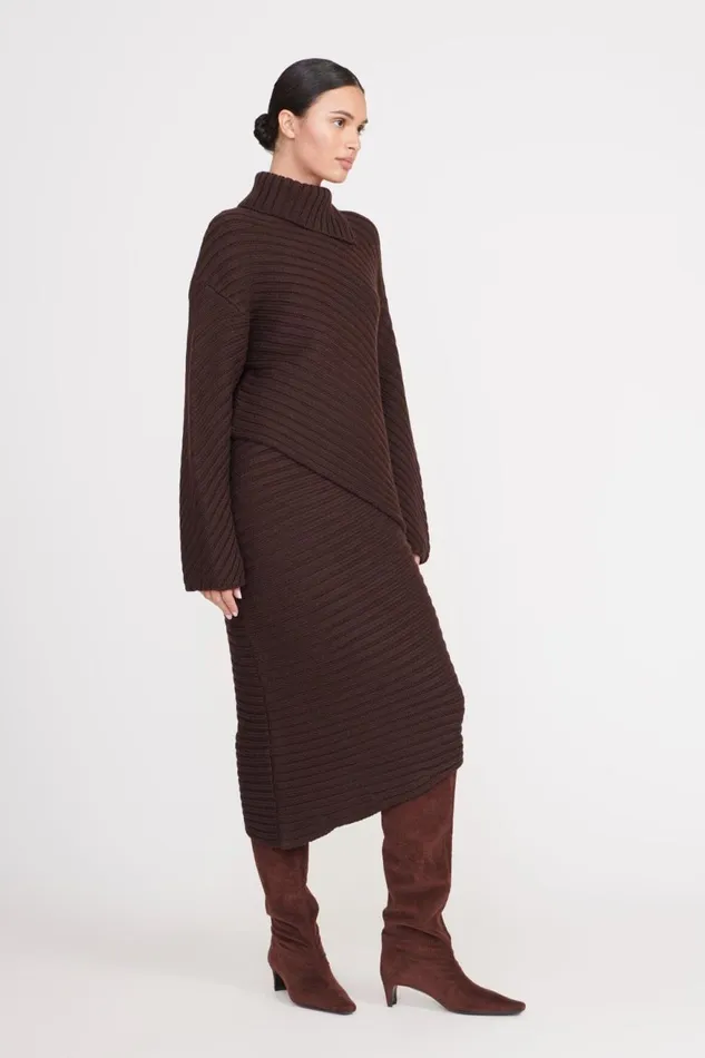 Women STAUD Knits ENGRAVE SWEATER DARK CHOCOLATE Women STAUD Knits ENGRAVE SWEATER DARK CHOCOLATE