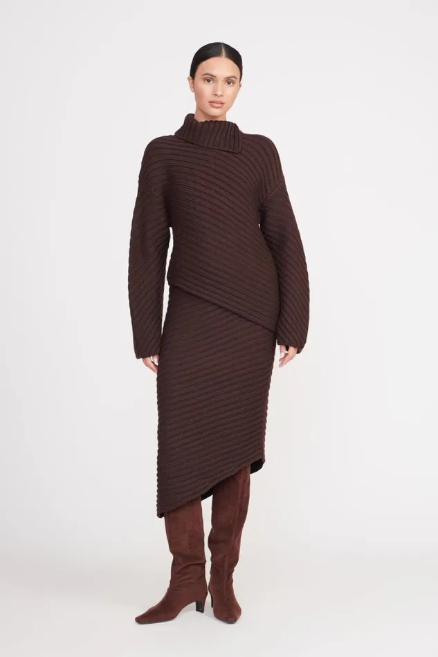Women STAUD Knits ENGRAVE SWEATER DARK CHOCOLATE Women STAUD Knits ENGRAVE SWEATER DARK CHOCOLATE
