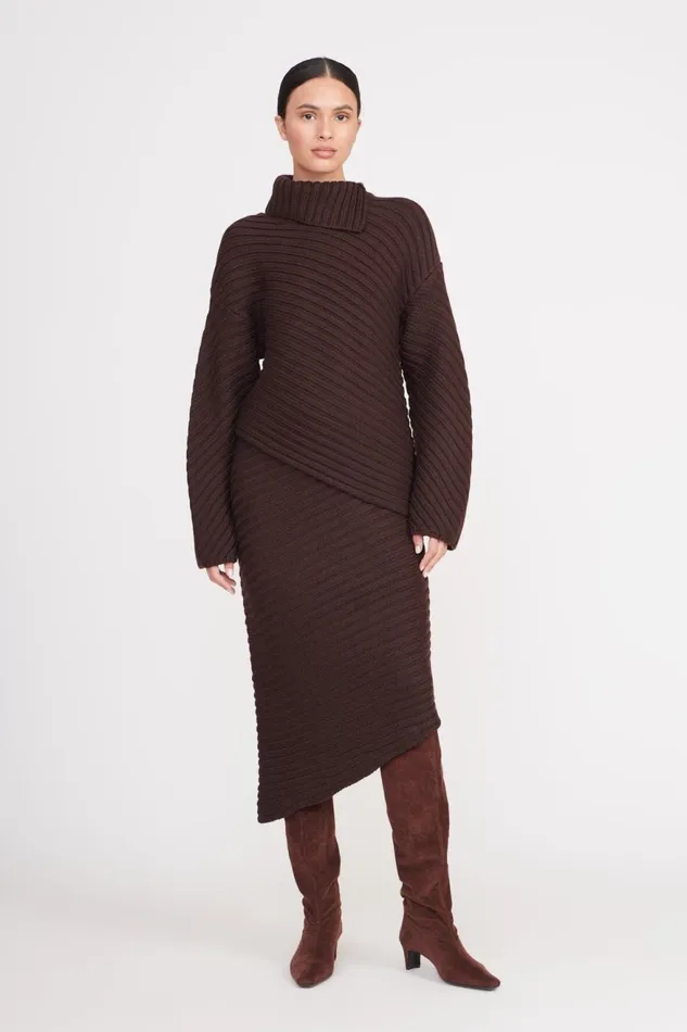 Women STAUD Knits ENGRAVE SWEATER DARK CHOCOLATE Women STAUD Knits ENGRAVE SWEATER DARK CHOCOLATE