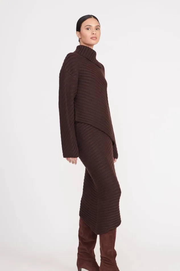 Women STAUD Knits ENGRAVE SWEATER DARK CHOCOLATE Women STAUD Knits ENGRAVE SWEATER DARK CHOCOLATE