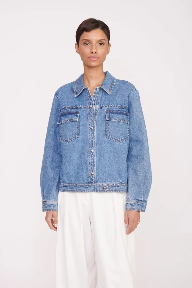 Women STAUD Outerwear and Jackets CUSTOM STAUD X CBONZ OVERSIZED RYAN DENIM JACKET MEDIUM WASH