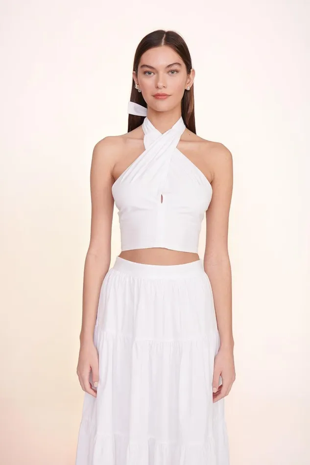 Women STAUD Tops SMOCKED KAI TOP WHITE