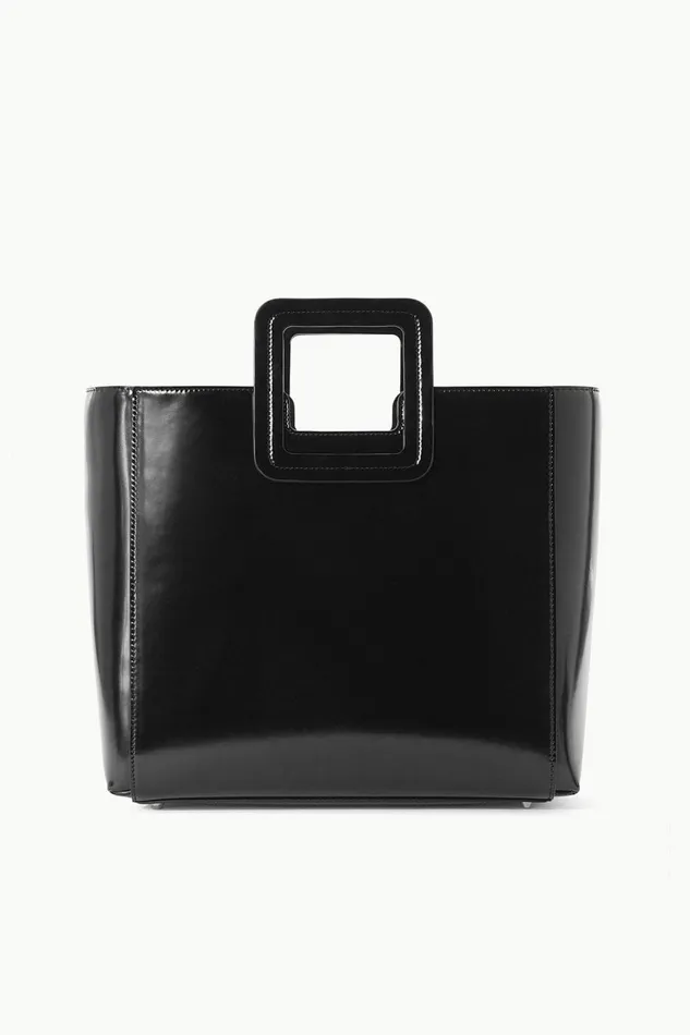 Women STAUD Totes SHIRLEY LEATHER BAG BLACK POLISHED