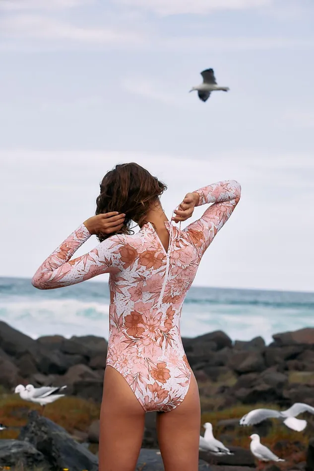 Women Surf Free People Ohana Long Sleeve Full Piece Swimsuit White
