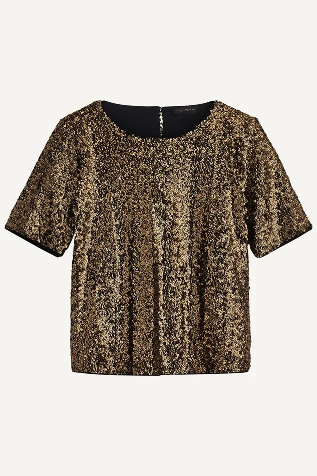 Women Sweaters And Tops Donna Karan ALL OVER SEQUIN CREW NECK TOP Blackgold