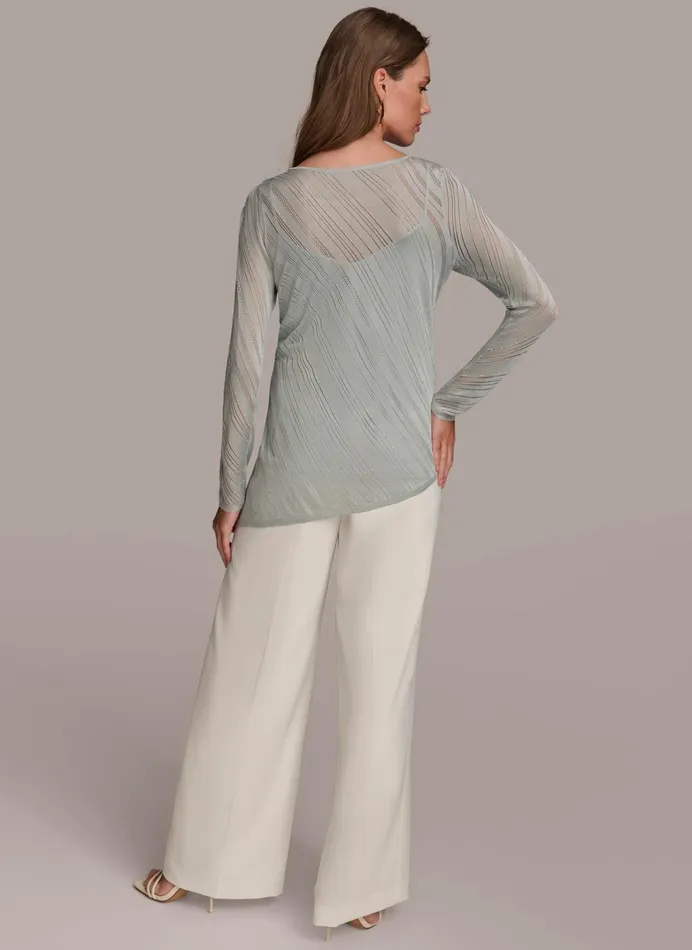 Women Sweaters And Tops Donna Karan ASYMMETRICAL HEM DIAGONAL SHIMMER Blue Frost