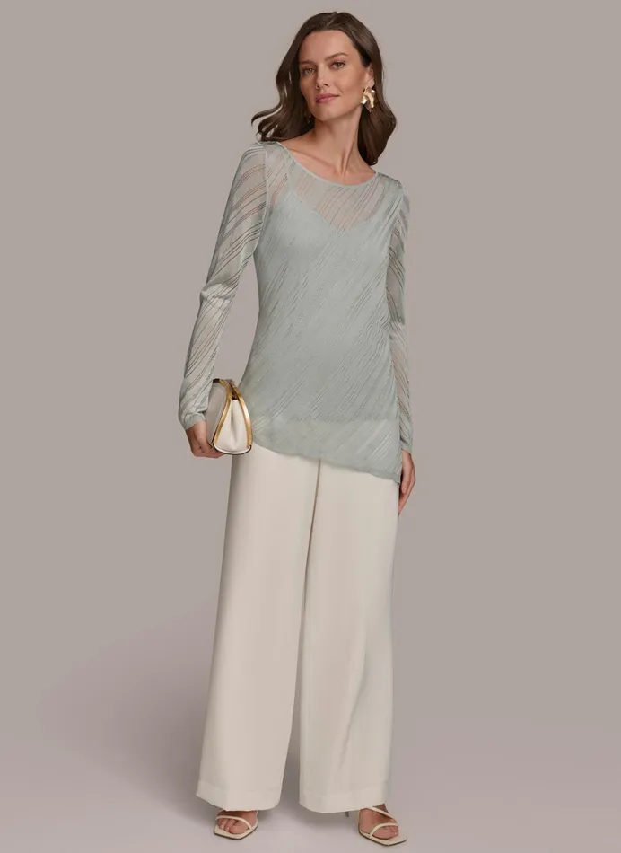Women Sweaters And Tops Donna Karan ASYMMETRICAL HEM DIAGONAL SHIMMER Blue Frost