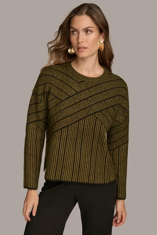 Women Sweaters And Tops Donna Karan CREW NECK WITH CRISS CROSS DETAIL Brown Multi