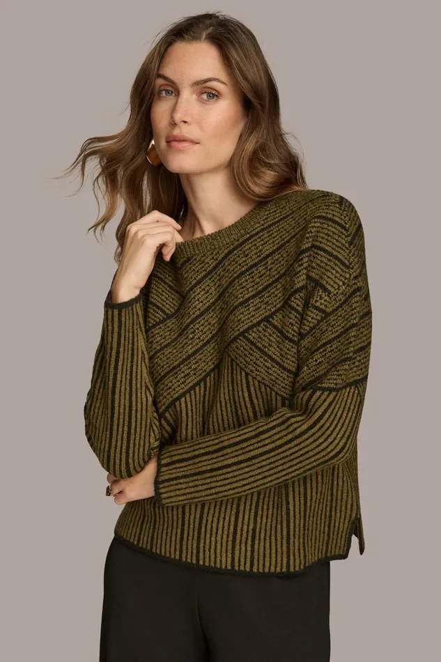 Women Sweaters And Tops Donna Karan CREW NECK WITH CRISS CROSS DETAIL Brown Multi