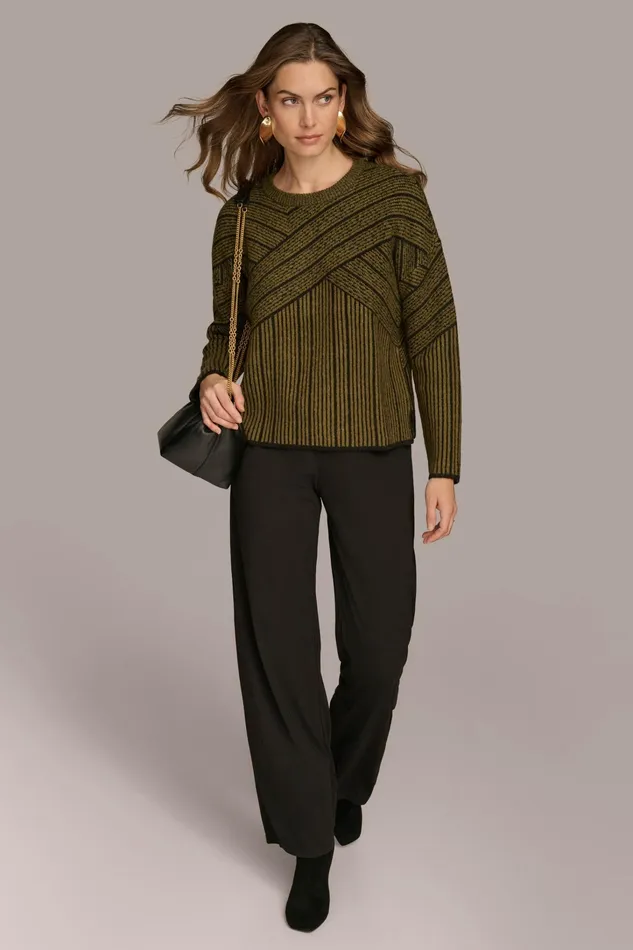 Women Sweaters And Tops Donna Karan CREW NECK WITH CRISS CROSS DETAIL Brown Multi
