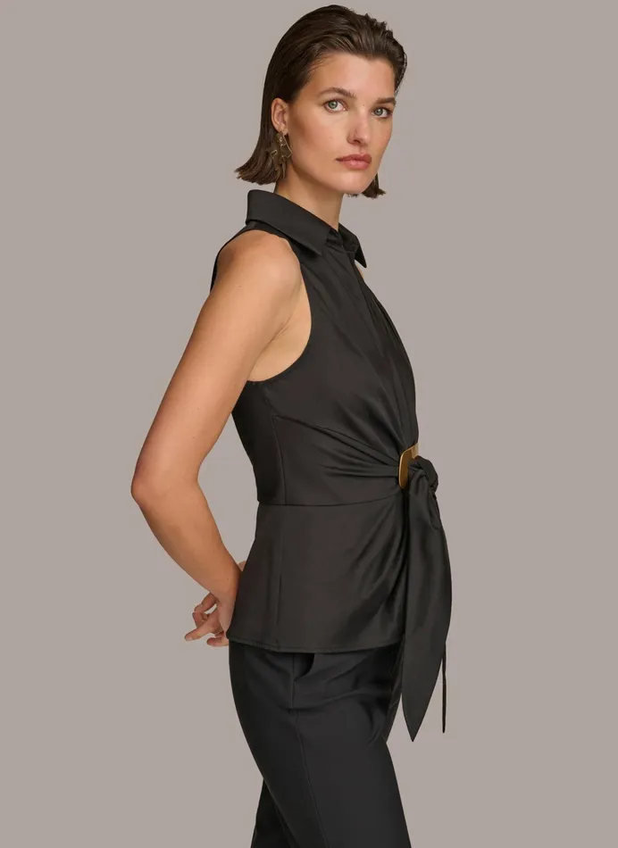 Women Sweaters And Tops Donna Karan GOLD HARDWARE KNOT TOP Black