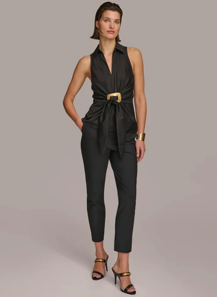 Women Sweaters And Tops Donna Karan GOLD HARDWARE KNOT TOP Black