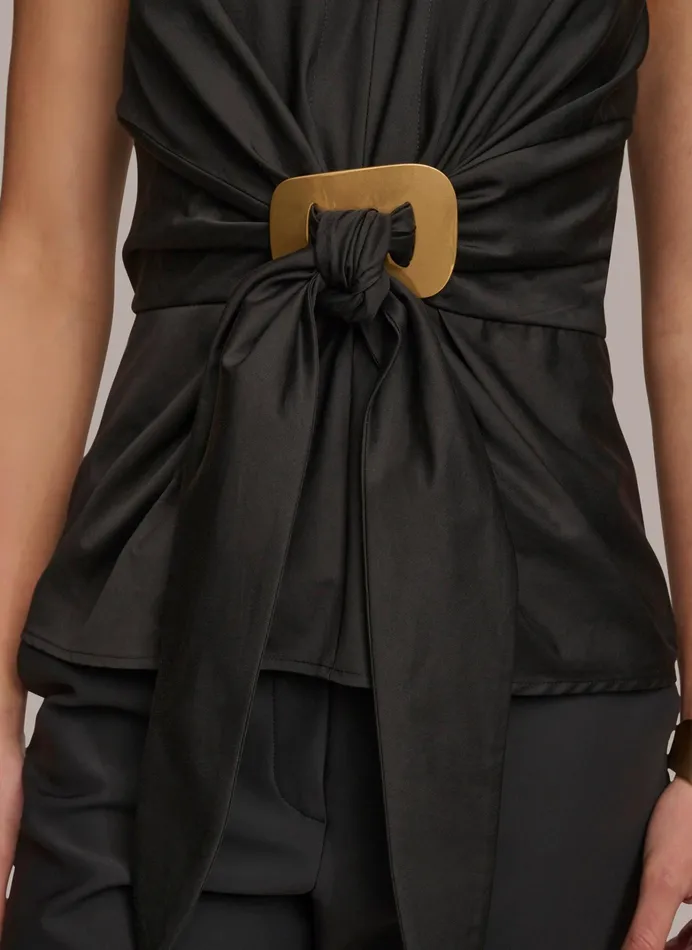 Women Sweaters And Tops Donna Karan GOLD HARDWARE KNOT TOP Black