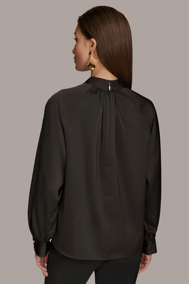 Women Sweaters And Tops Donna Karan MOCK NECK WITH BUTTONS Black