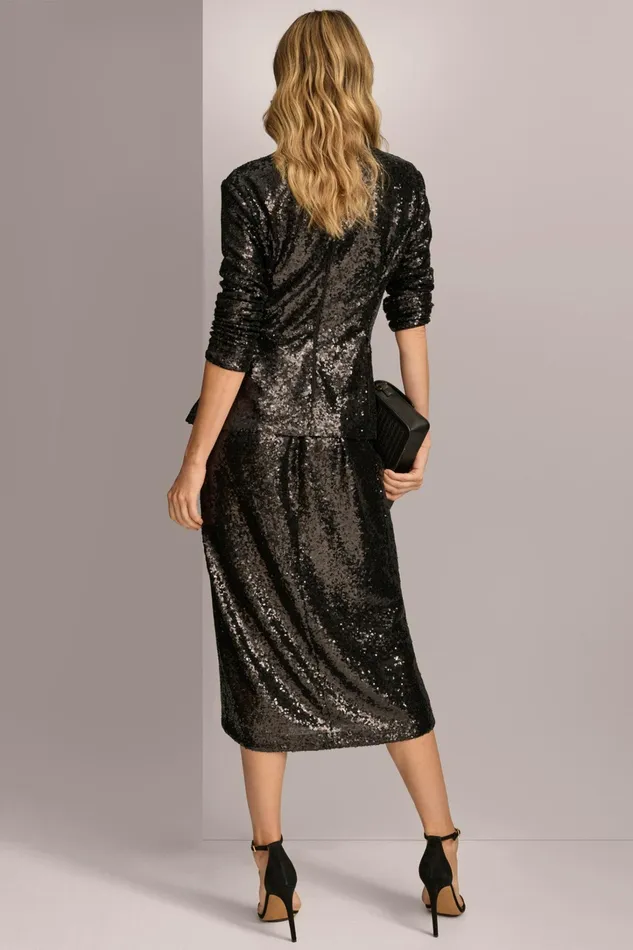 Women Sweaters And Tops Donna Karan TIE WAIST SEQUIN TOP Black