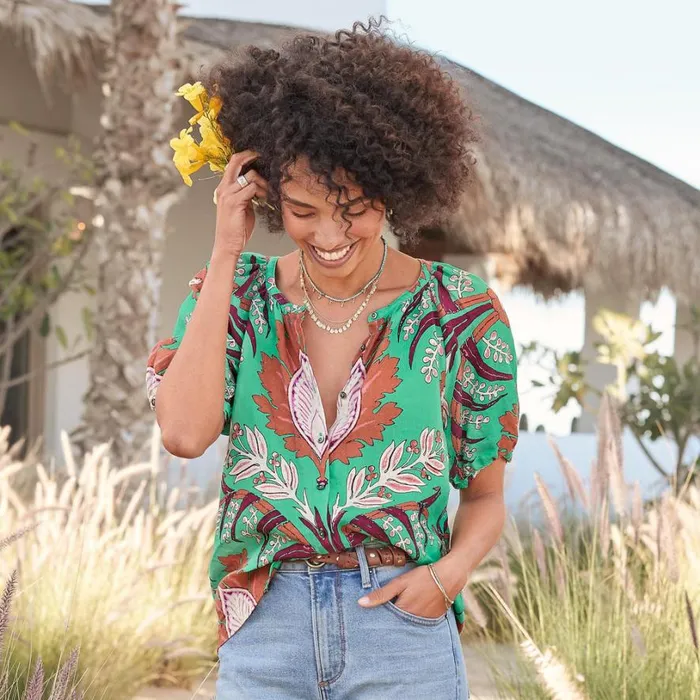 Women Tapestry Graceful Days Top Petite Turquoise Print Sundance Catalog Petite Styles