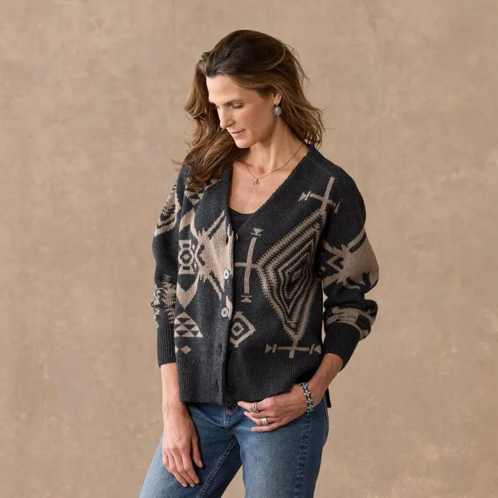 Women Targhee Cardigan Black Taupe Sundance Catalog Sweaters