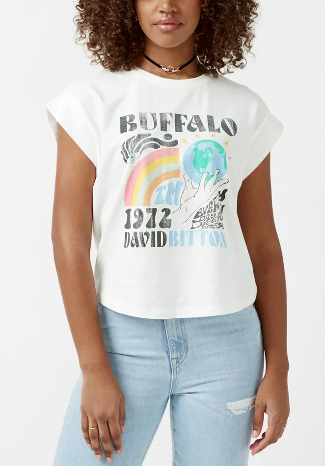 Women Tessa White CapSleeve Womens TShirt White Buffalo David Bitton Tops and Tees Women Tessa White CapSleeve Womens TShirt White Buffalo David Bitton Tops and Tees