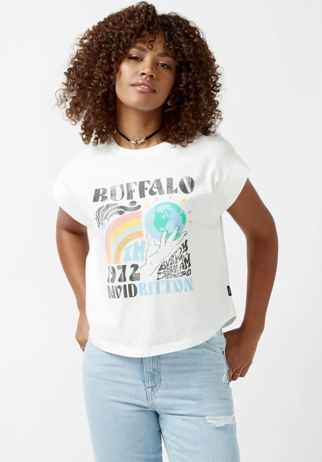 Women Tessa White CapSleeve Womens TShirt White Buffalo David Bitton Tops and Tees