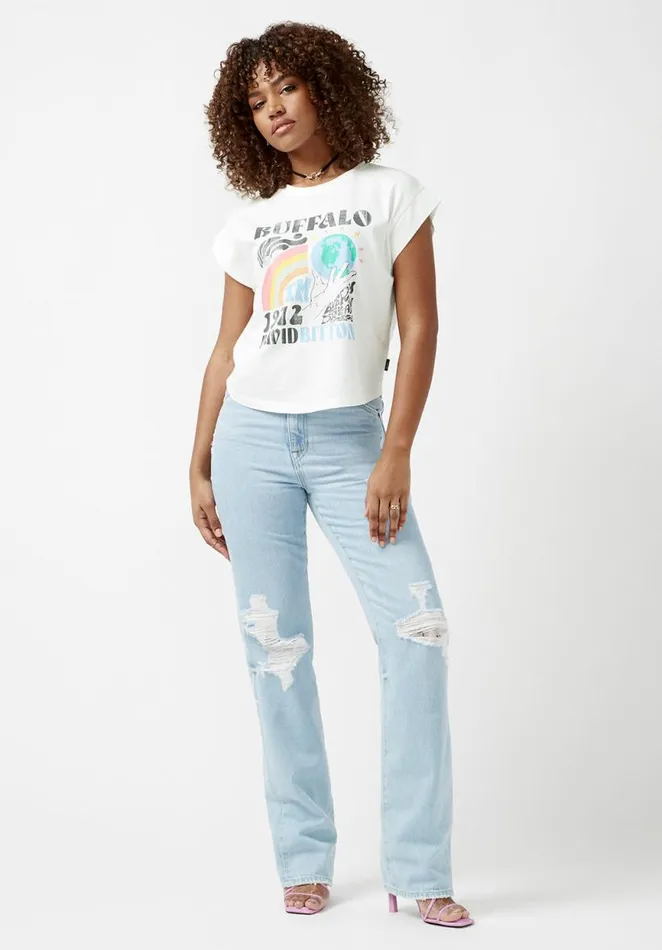 Women Tessa White CapSleeve Womens TShirt White Buffalo David Bitton Tops and Tees