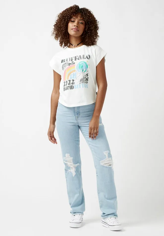 Women Tessa White CapSleeve Womens TShirt White Buffalo David Bitton Tops and Tees