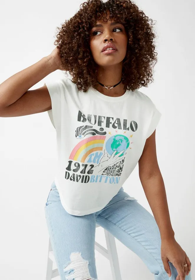 Women Tessa White CapSleeve Womens TShirt White Buffalo David Bitton Tops and Tees