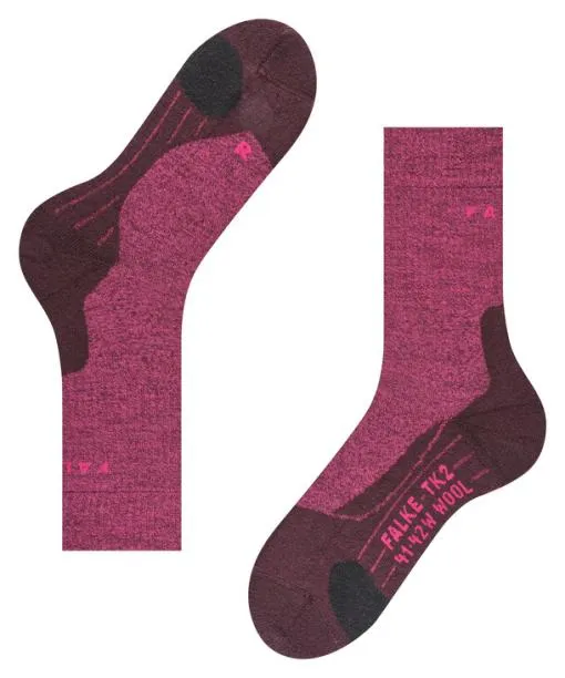 Women TK2 Explore Wool Women Trekking Socks Burgundy FALKE Hiking Socks