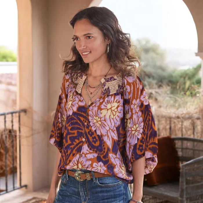Women Tonya Tapestry Top Rust Multi Sundance Catalog Tops